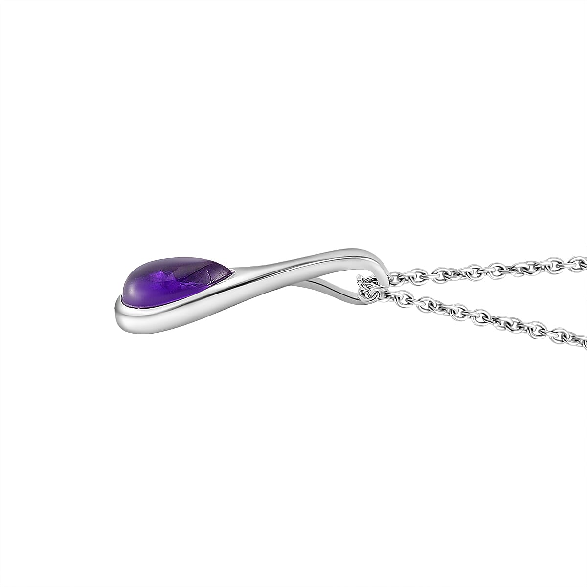 LUCY Q - Drip Collection Zambian Amethyst Pendant with Chain (Size - 16-18-20) in Rhodium Overlay Sterling Silver