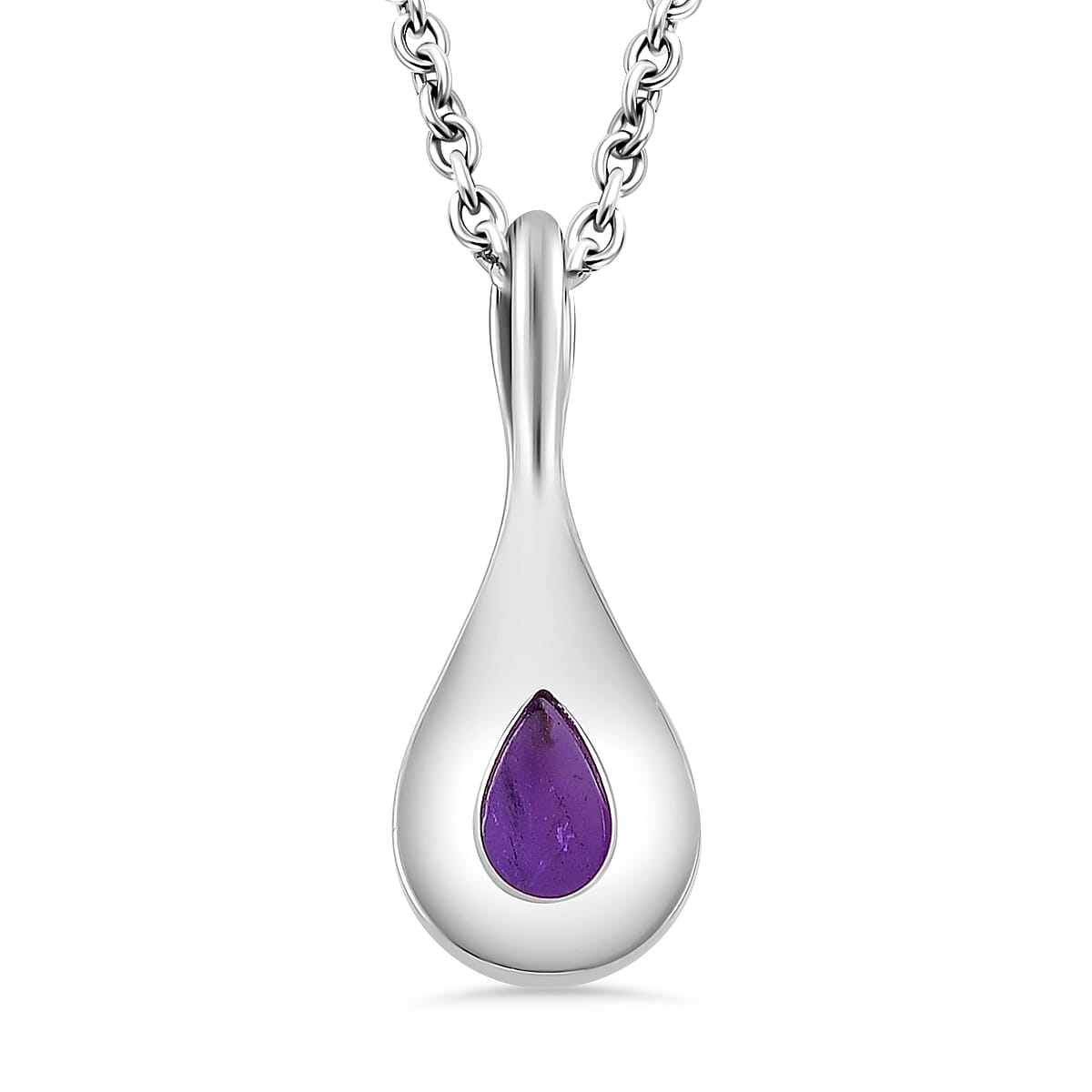 LUCY Q - Drip Collection Zambian Amethyst Pendant with Chain (Size - 16-18-20) in Rhodium Overlay Sterling Silver