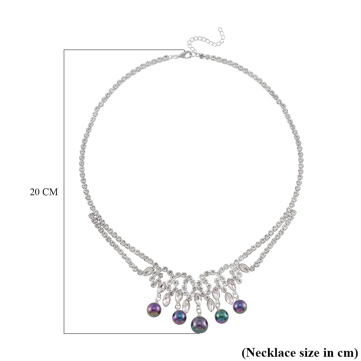 2 Piece Set - Tahitian Color Shell Pearl & White Crystal Necklace (Size 20-2 Ext) With Push Back Earrings