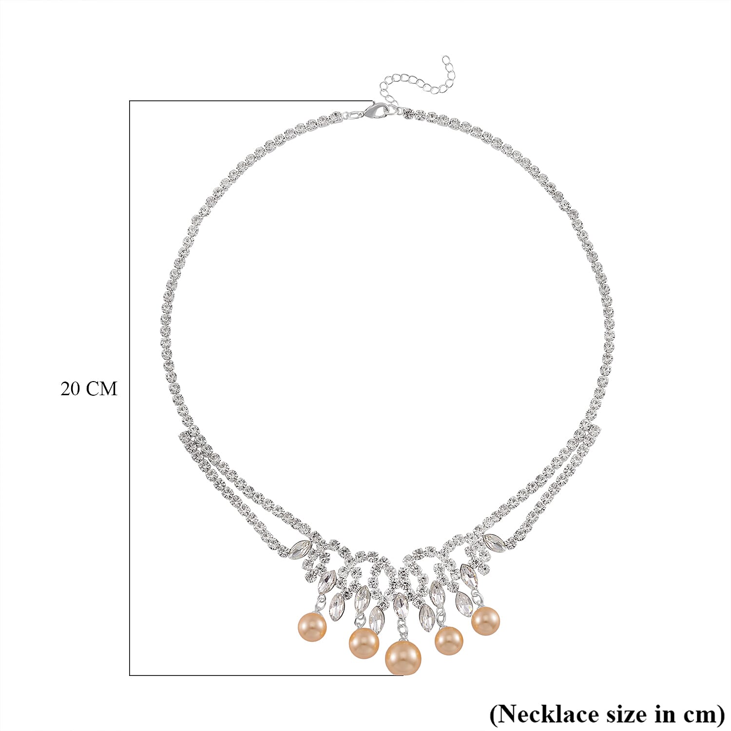 2 Piece Set - Golden Color Shell Pearl, White Crystal Necklace (Size 20-2 EXT) With Push Back Earrings