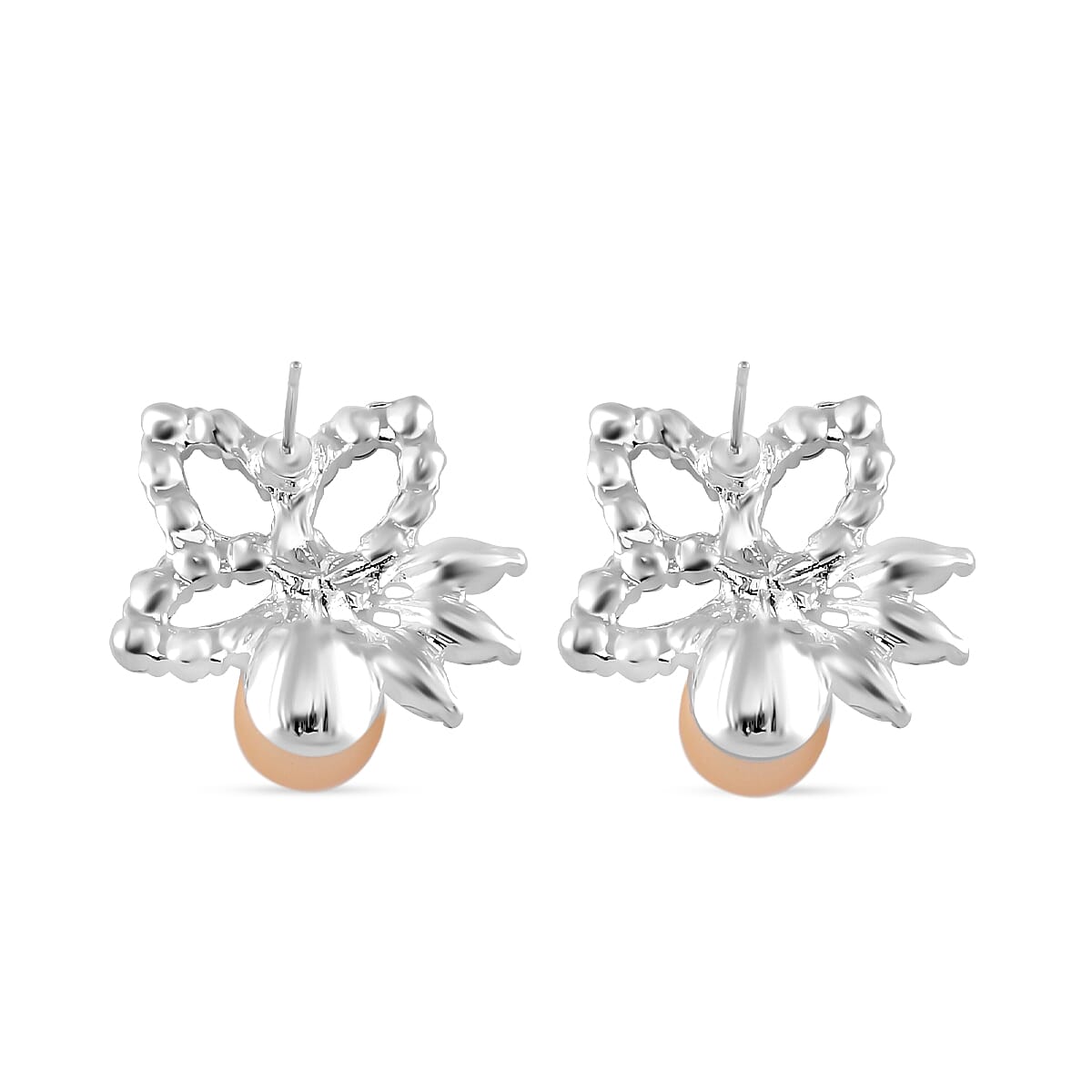 2 Piece Set - Golden Color Shell Pearl, White Crystal Necklace (Size 20-2 EXT) With Push Back Earrings