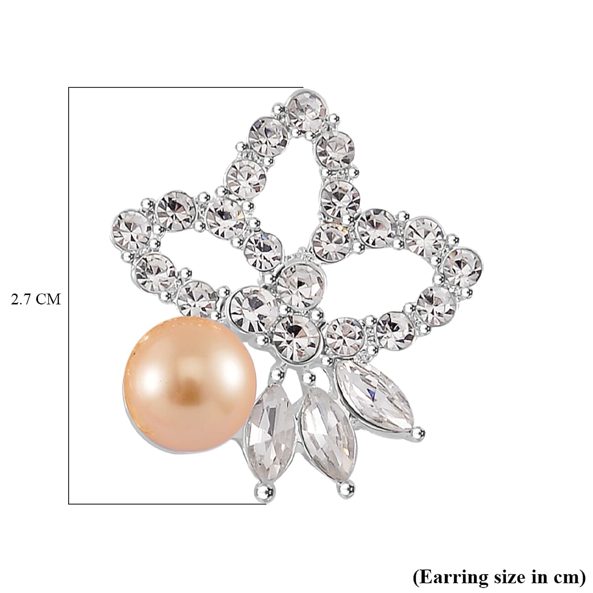 2 Piece Set - Golden Color Shell Pearl, White Crystal Necklace (Size 20-2 EXT) With Push Back Earrings