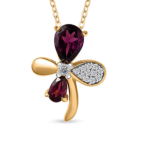Rhodolite Garnet & Natural Zircon Pendant with Chain (Size 20) in 18K Vermeil Yellow Gold Plated Sterling Silver 1.33 Ct