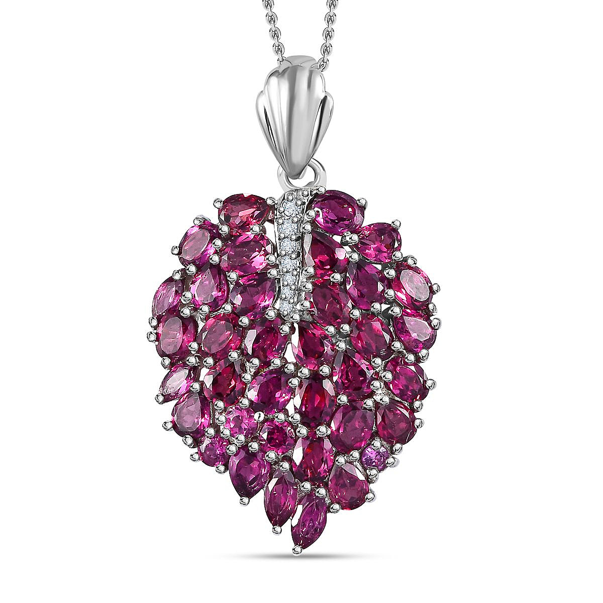 Rhodolite Garnet & Natural Zircon Pendant with Chain (Size 20) in Platinum Overlay Sterling Silver 6.78 Ct, Silver Wt. 6.59 Gms