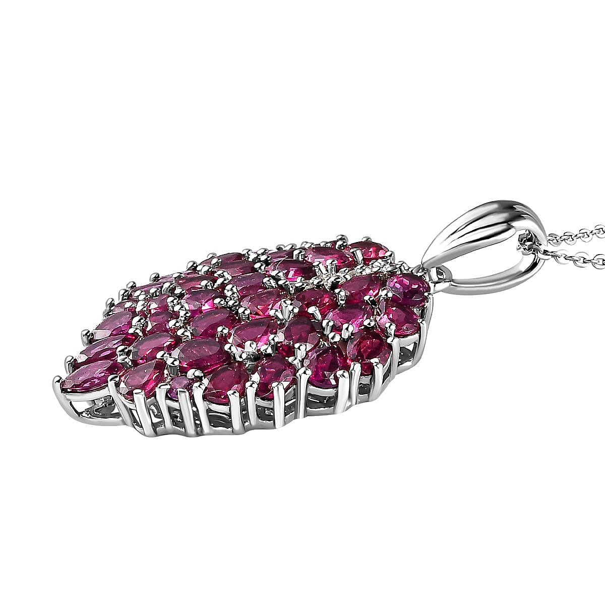 Rhodolite Garnet & Natural Zircon Pendant with Chain (Size 20) in Platinum Overlay Sterling Silver 6.78 Ct, Silver Wt. 6.59 Gms