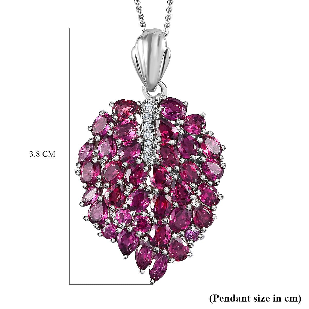 Rhodolite Garnet & Natural Zircon Pendant with Chain (Size 20) in Platinum Overlay Sterling Silver 6.78 Ct, Silver Wt. 6.59 Gms