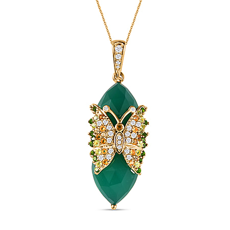 GP Italian Garden Collection Verde Onyx, Natural Chrome Diopside, White Zircon, Citrine, Peridot, Blue Sapphire Pendant with Chain (Size 20) in 18K Vermeil Yellow Gold Sterling Silver 2.41 ct Silver Wt. 8.51 Gms 21.250 Ct.