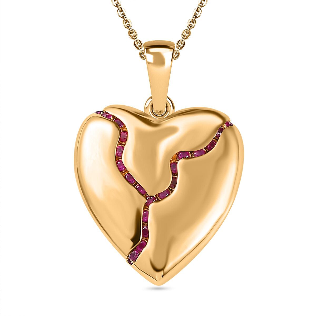 Ruby Heart Pendant with Chain (Size 20) in 18K Gold Vermeil Sterling Silver