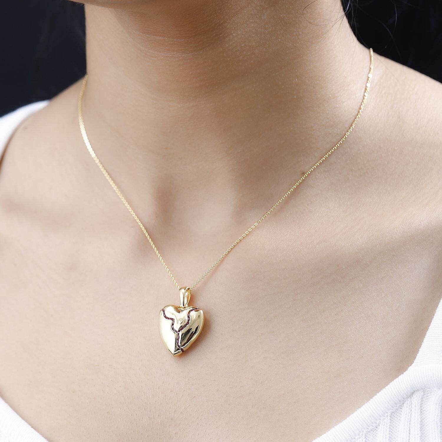 Ruby Heart Pendant with Chain (Size 20) in 18K Gold Vermeil Sterling Silver