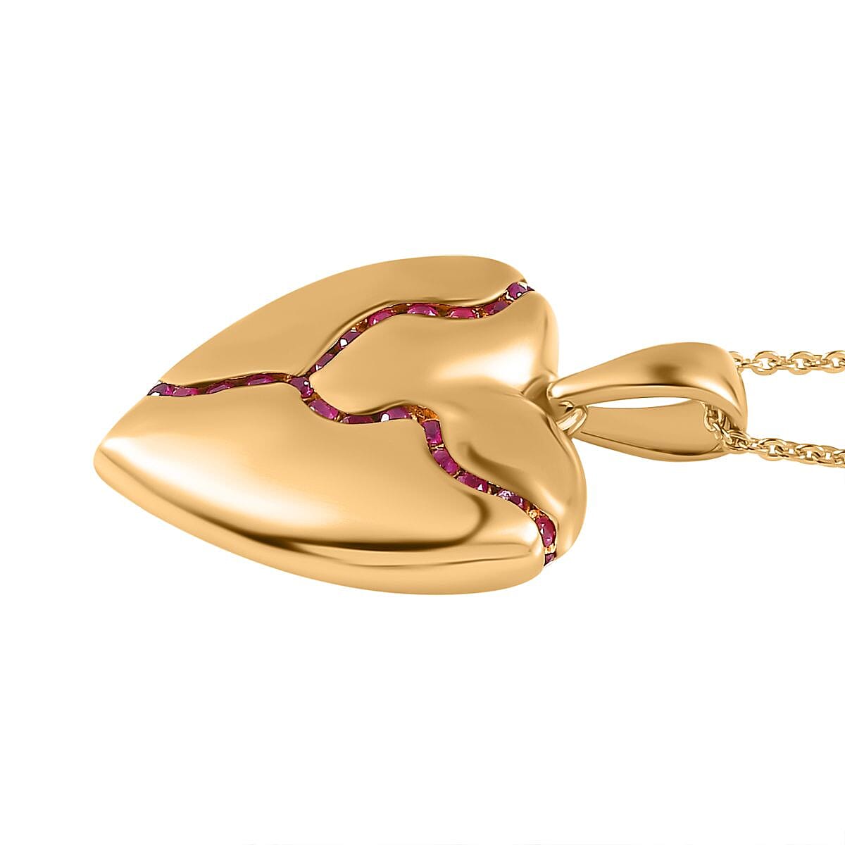 Ruby Heart Pendant with Chain (Size 20) in 18K Gold Vermeil Sterling Silver
