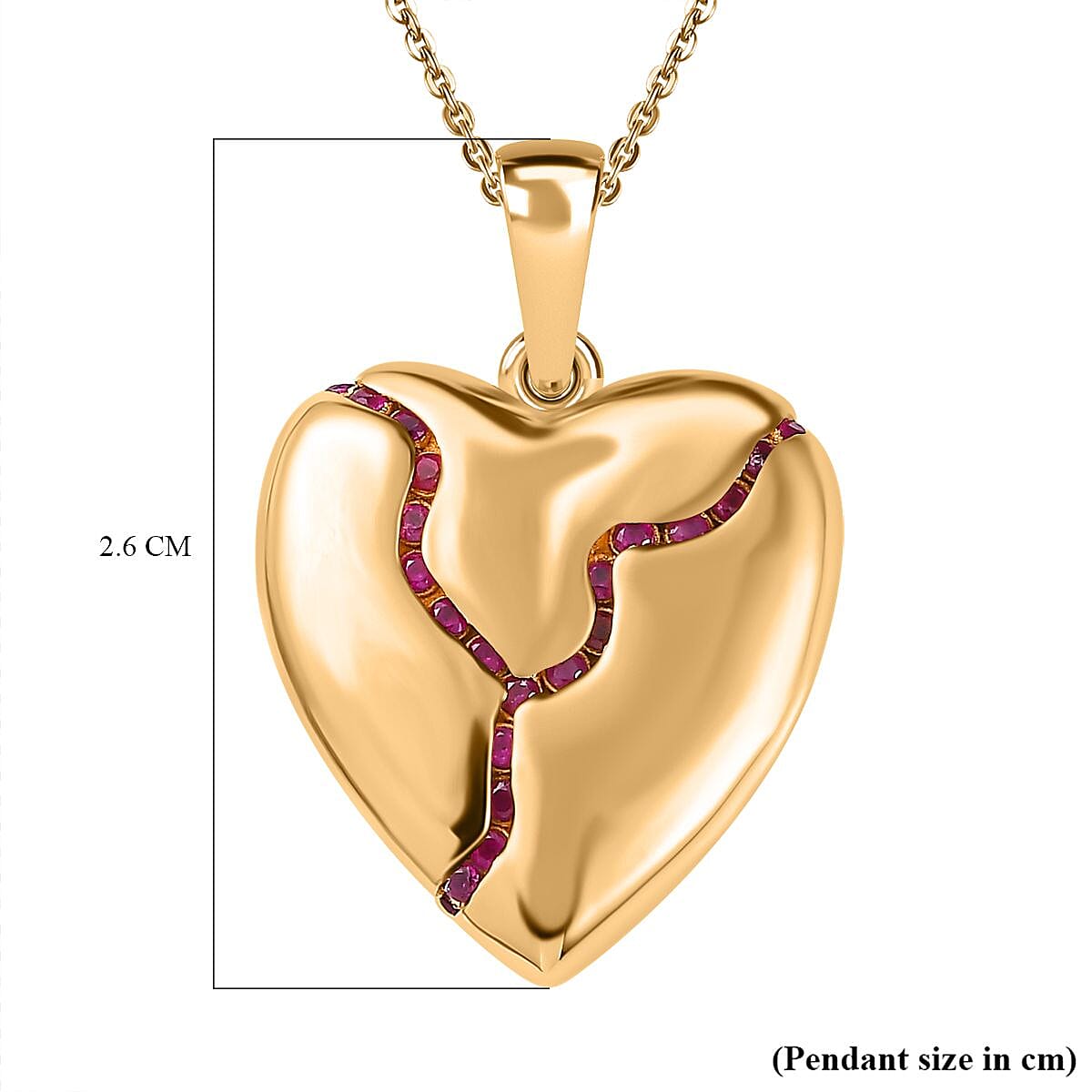 Ruby Heart Pendant with Chain (Size 20) in 18K Gold Vermeil Sterling Silver