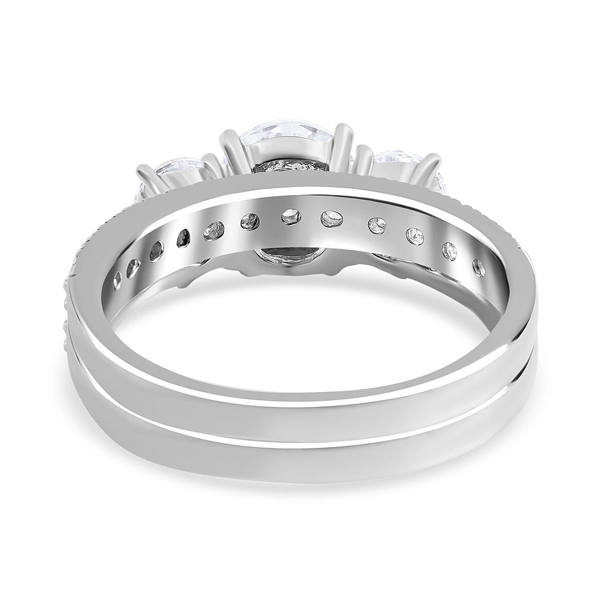 Set of 2 - Cubic Zirconia Stackable Ring in Rhodium Overlay Sterling Silver, Silver Wt. 5.00 Gms
