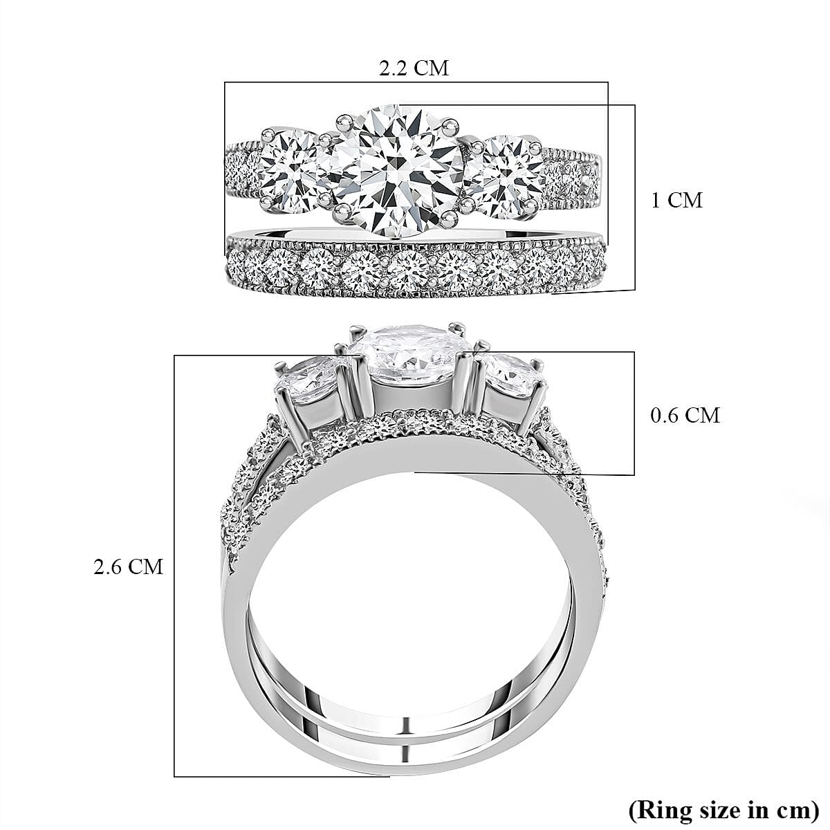 Set of 2 - Cubic Zirconia Stackable Ring in Rhodium Overlay Sterling Silver, Silver Wt. 5.00 Gms