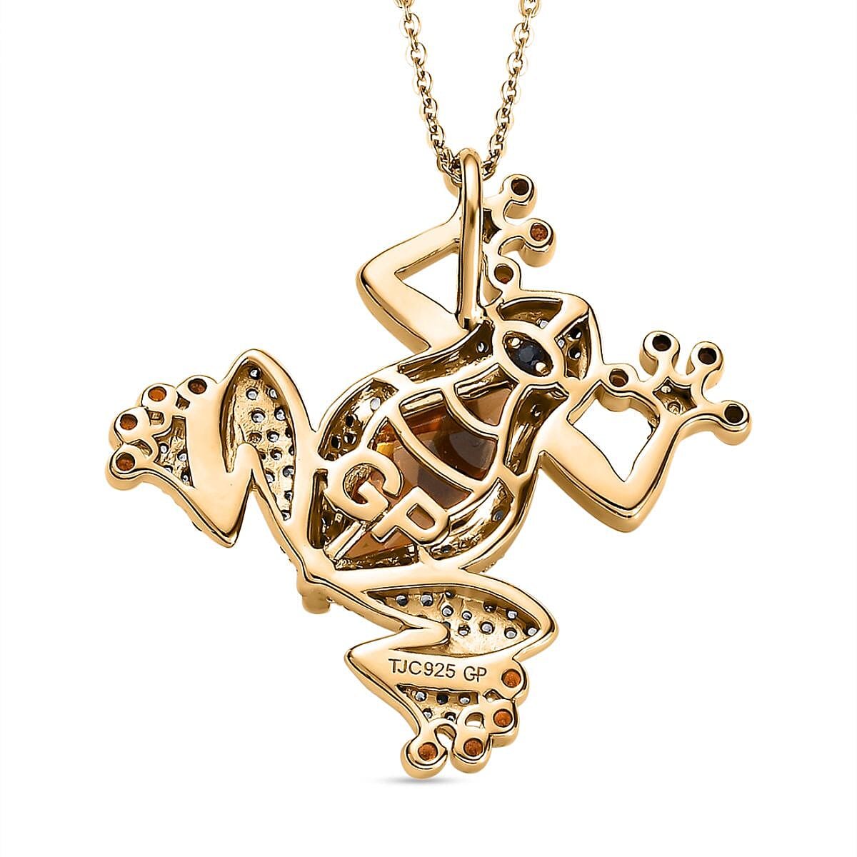 GP Italian Garden Collection - Citrine, Natural Zircon & Natural Chrome Diopside Frog Pendant with Chain (Size 20) in 18K YG Vermeil Plated Sterling Silver 5.38 Ct, Silver Wt 7.54 GM