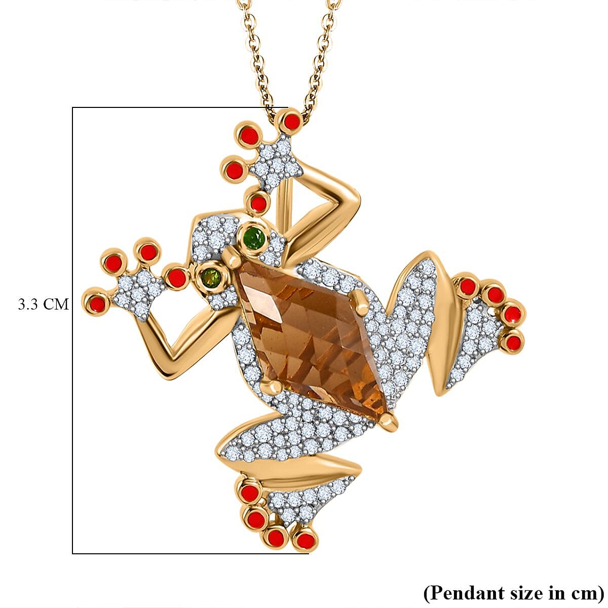 GP Italian Garden Collection - Citrine, Natural Zircon & Natural Chrome Diopside Frog Pendant with Chain (Size 20) in 18K YG Vermeil Plated Sterling Silver 5.38 Ct, Silver Wt 7.54 GM