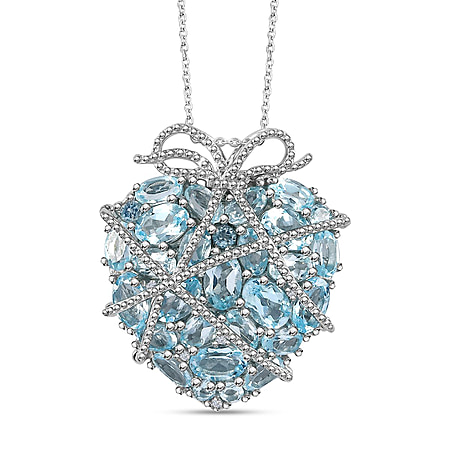 GP Amore Collection - Skyblue Topaz & Natural Zircon Pendant with Chain (Size 20) in Platinum Overlay Sterling Silver 7.78 Ct, Silver Wt. 10.4 Gms