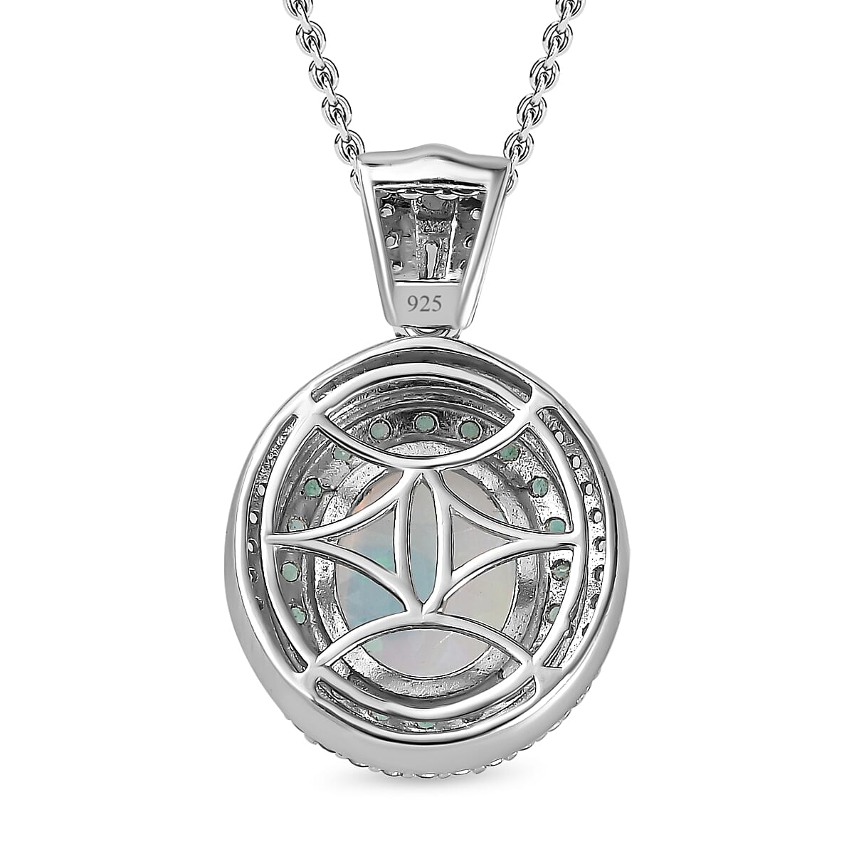 Ethiopian Welo Opal, Natural Zircon & Emerald Pendant with Chain (Size 20) in Platinum Overlay Sterling Silver 3.76 Ct, Silver Wt. 5.15 Gms