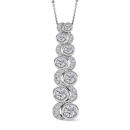 Moissanite Bubble Pendant with Chain (Size 20) in Platinum Overlay Sterling Silver, 2.36 Ct,