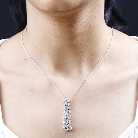 Moissanite Bubble Pendant with Chain (Size 20) in Platinum Overlay Sterling Silver, 2.36 Ct,