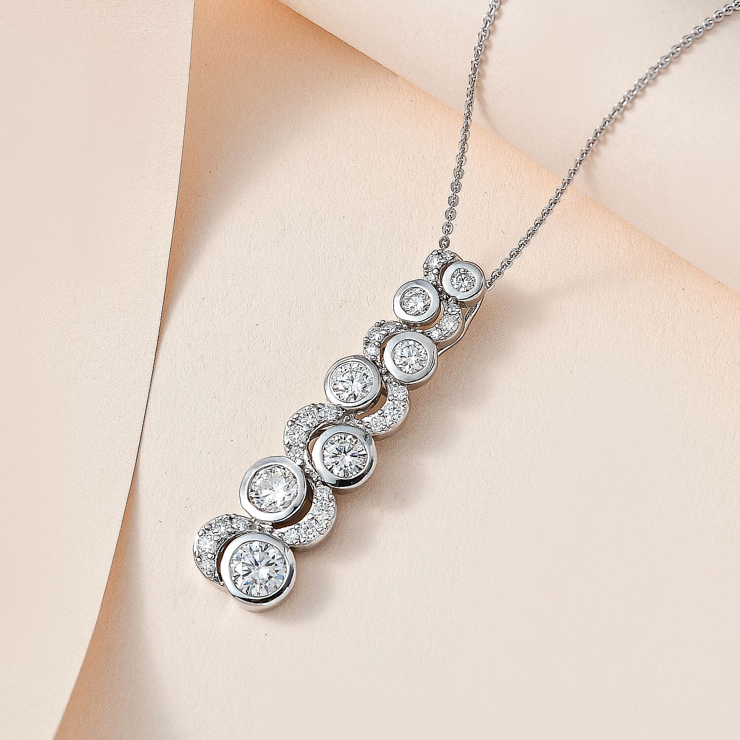 Moissanite Bubble Pendant with Chain (Size 20) in Platinum Overlay Sterling Silver, 2.36 Ct,