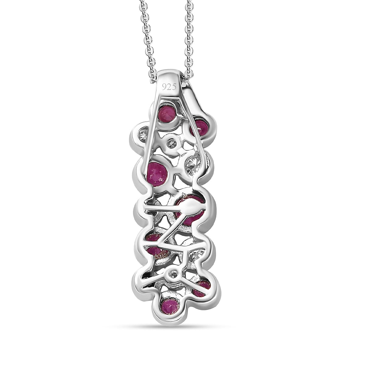 African Ruby & Moissanite Bubble Pendant with Chain (Size 20) in Platinum Overlay Sterling Silver