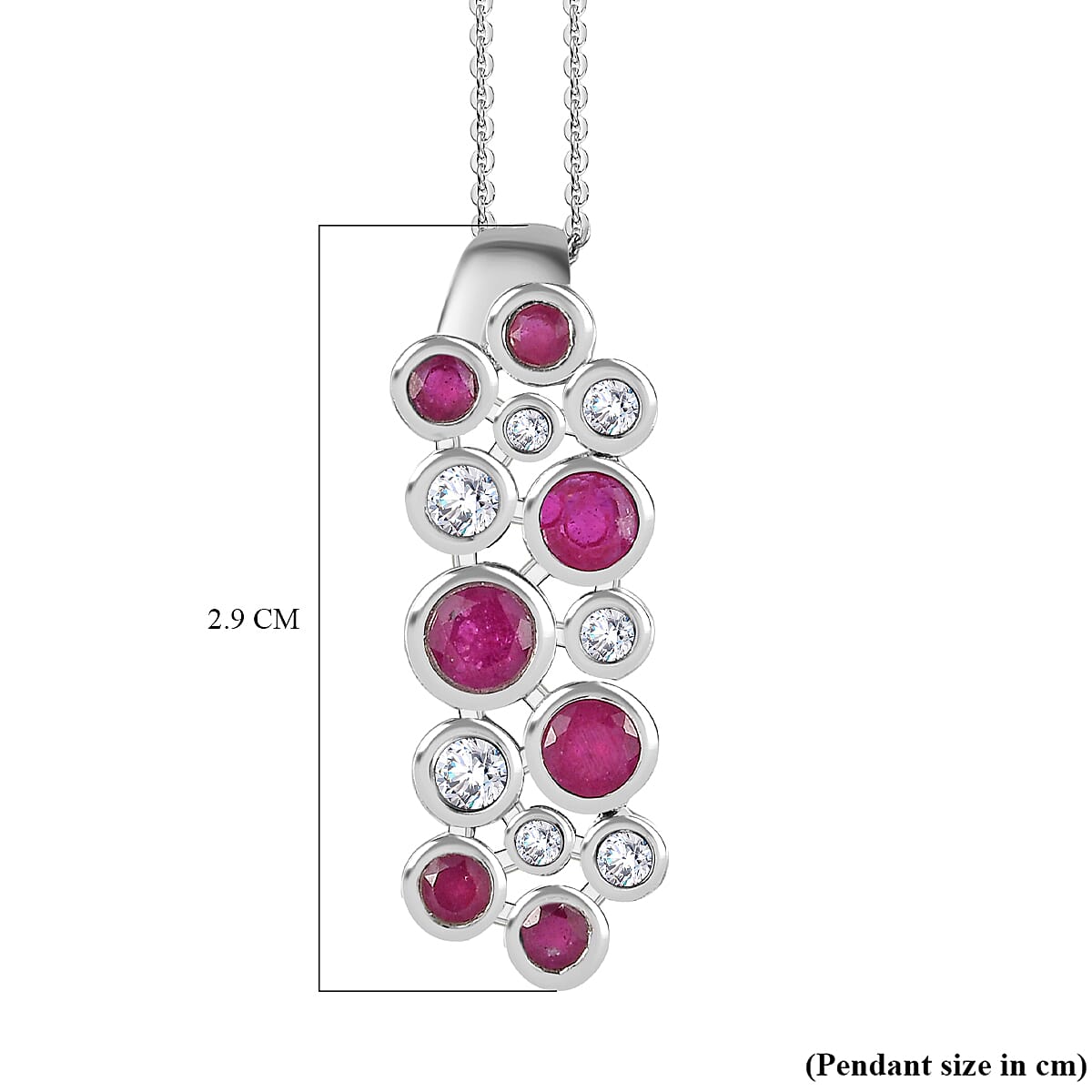 African Ruby & Moissanite Bubble Pendant with Chain (Size 20) in Platinum Overlay Sterling Silver