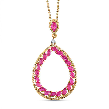 African Ruby & Natural Zircon Pendant with Chain (Size 20) in YG Vermeil Plated Sterling Silver 2.67 Ct.
