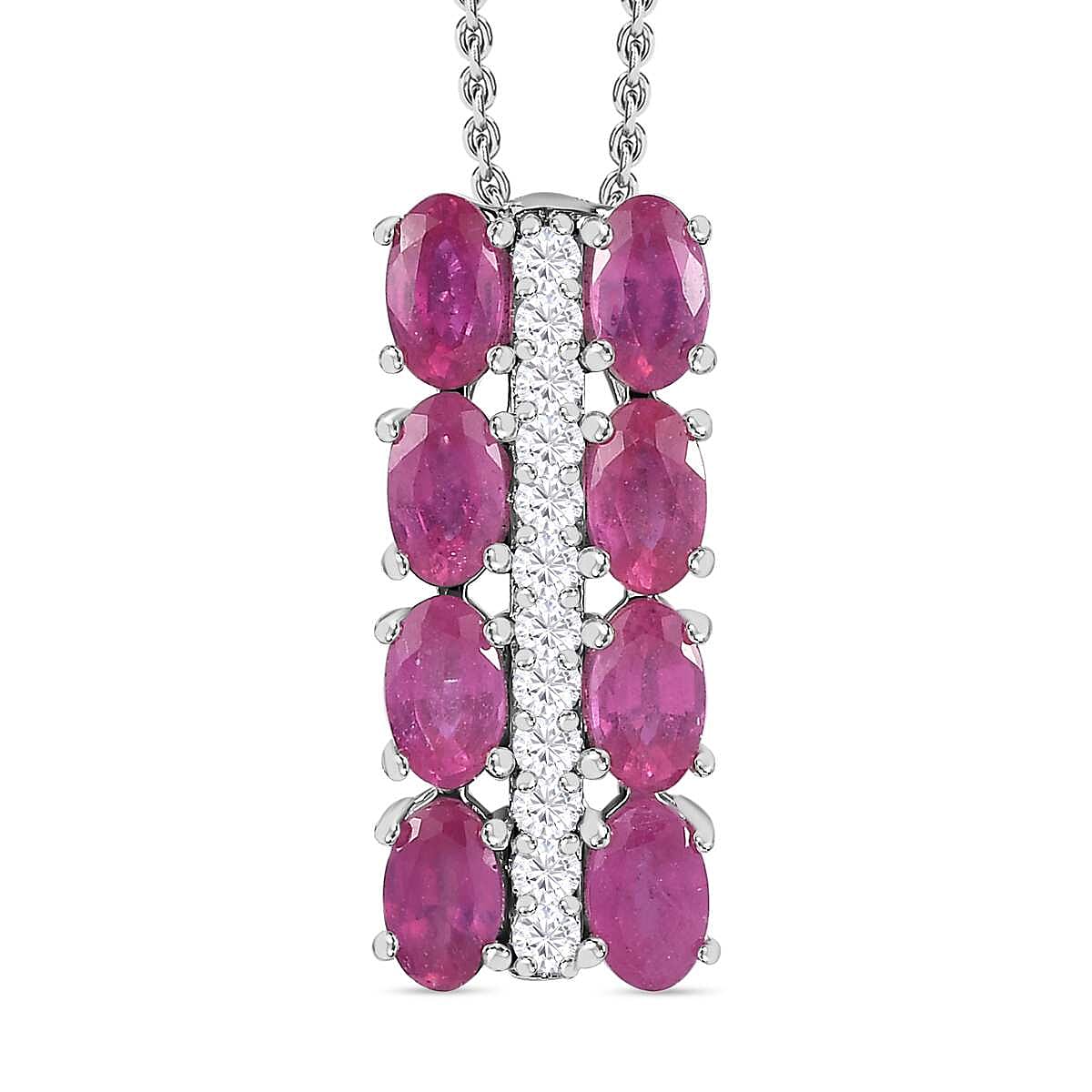 African Ruby & Natural Zircon Pendant with Chain (Size 20) in Platinum Overlay Sterling Silver 2.80 Ct.