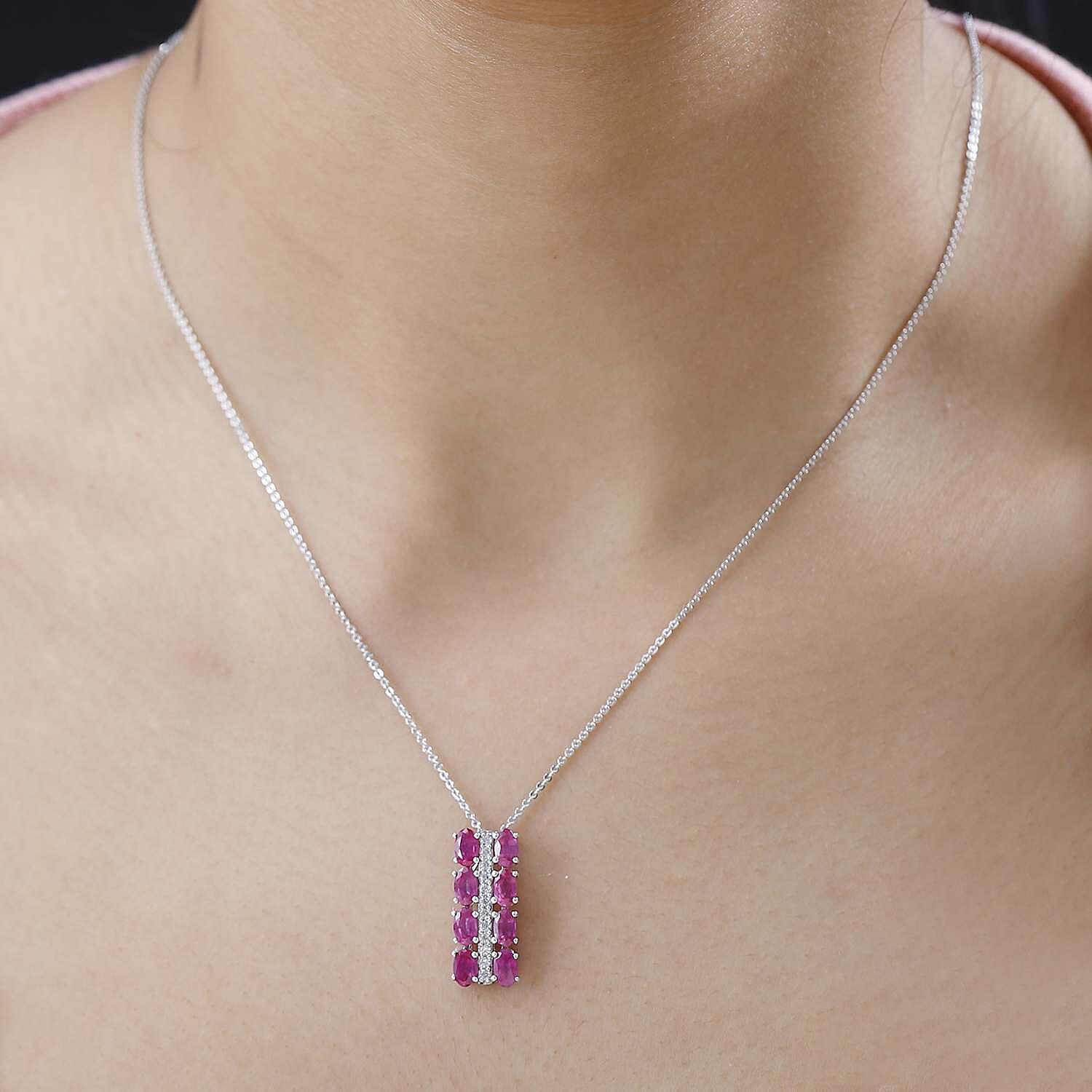 African Ruby & Natural Zircon Pendant with Chain (Size 20) in Platinum Overlay Sterling Silver 2.80 Ct.