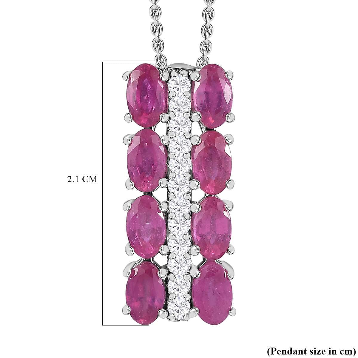 African Ruby & Natural Zircon Pendant with Chain (Size 20) in Platinum Overlay Sterling Silver 2.80 Ct.