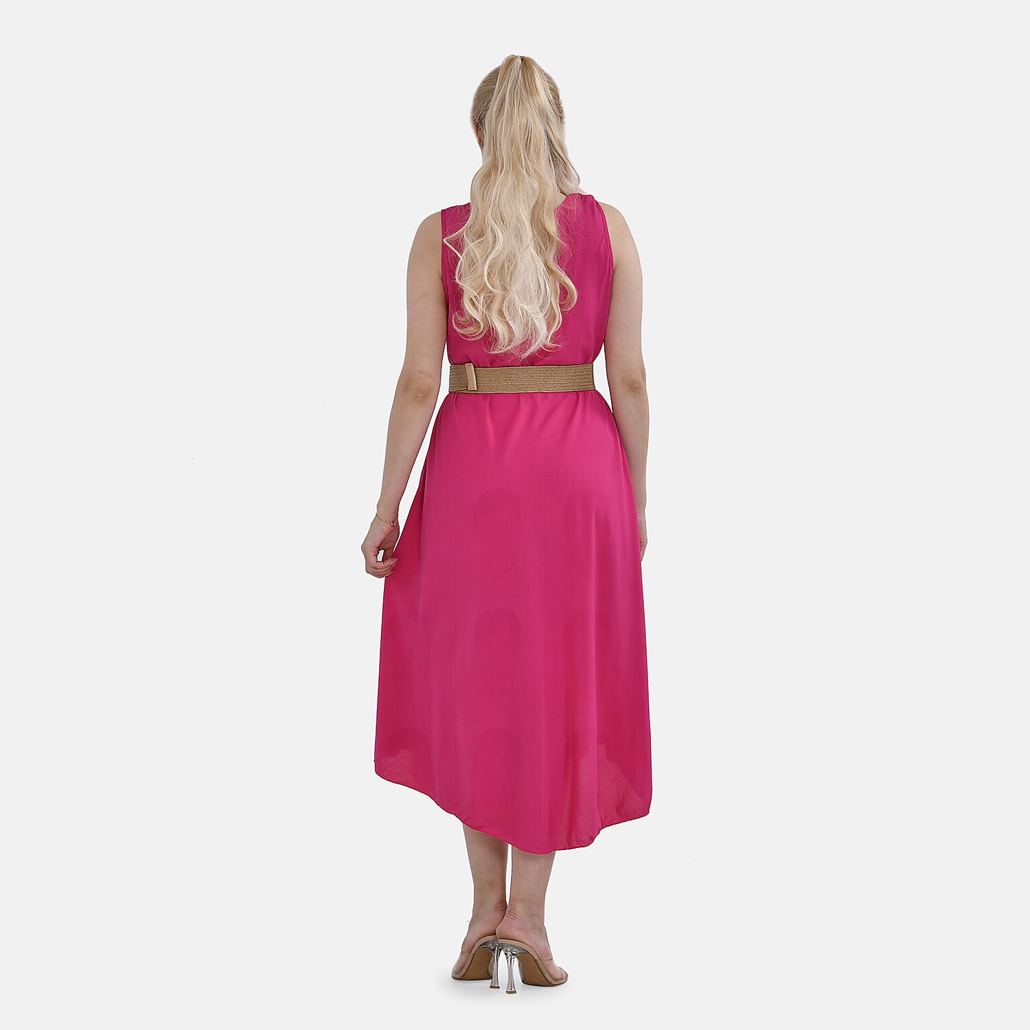 Tamsy Umbrella Dress with Elasticated Belt - One Size (8 to 18)  - Pink