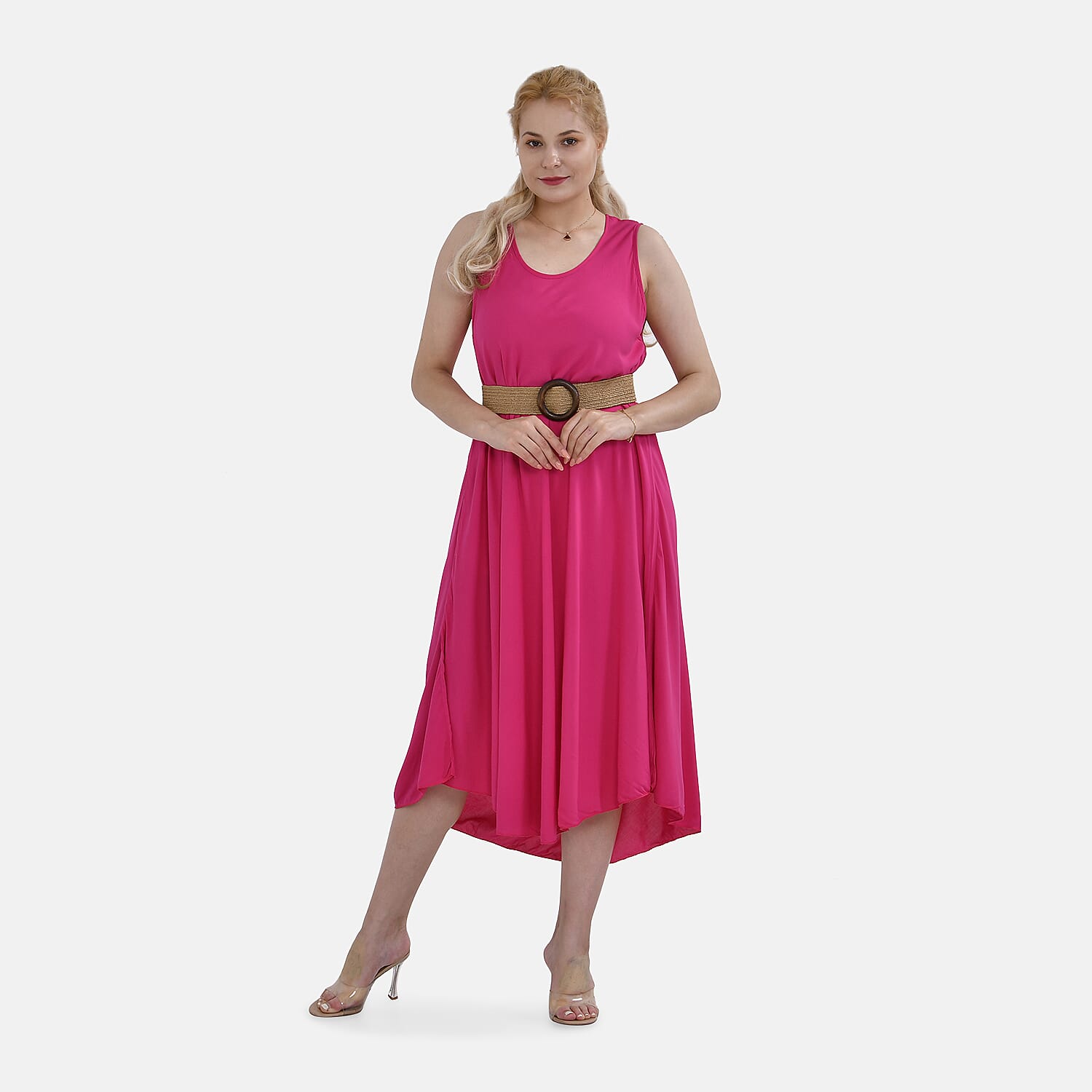 Tamsy Umbrella Dress with Elasticated Belt - One Size (8 to 18)  - Pink