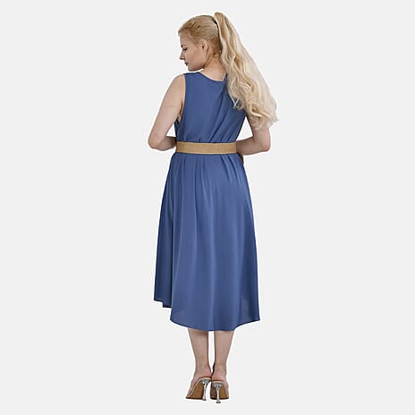 Tamsy Umbrella Dress with Elasticated Belt - One Size (8 to 18)  - Blue
