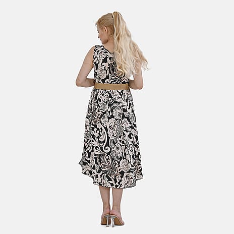 Tamsy Umbrella Dress with Elasticated Belt - One Size (8 to 18)  - Black and White