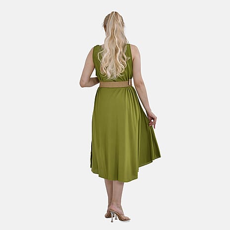 Tamsy Umbrella Dress with Elasticated Belt - Curve Size (20 to 26)  - Parrot Green