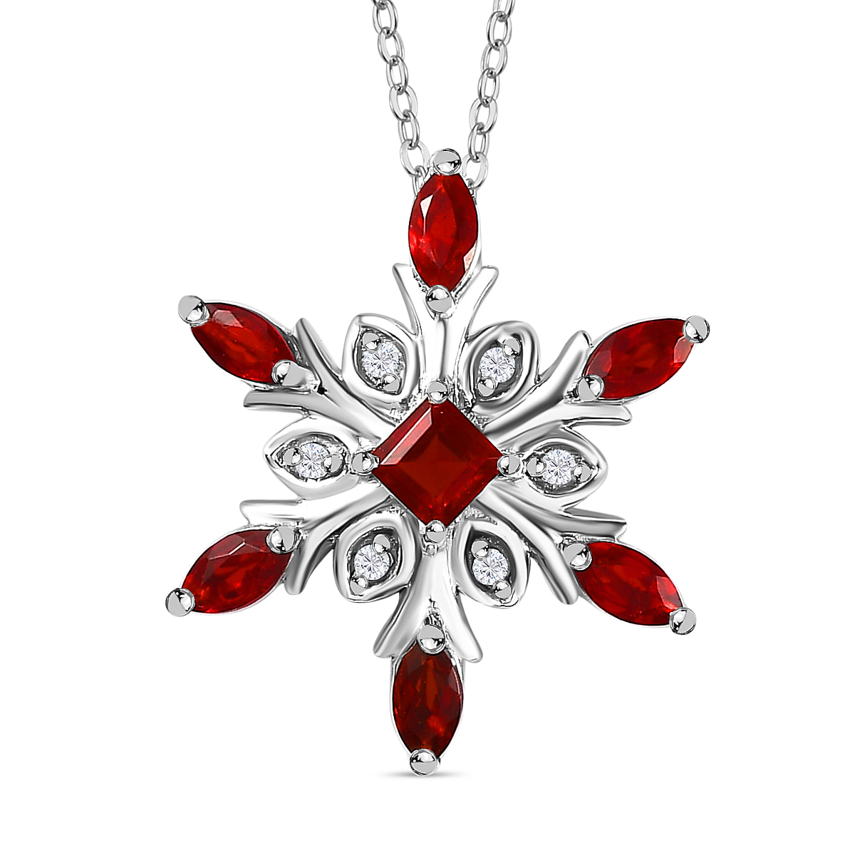 Salamanca Fire Opal & Natural Zircon Pendant with Chain (Size 20) in Platinum Overlay Sterling Silver 0.50 Ct.