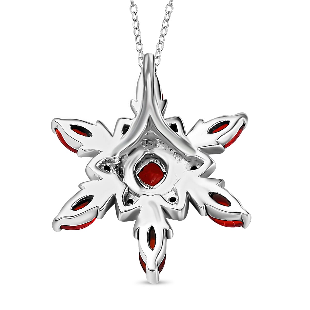 Salamanca Fire Opal & Natural Zircon Snowflake Pendant with Chain (Size 20) in Platinum Overlay Sterling Silver