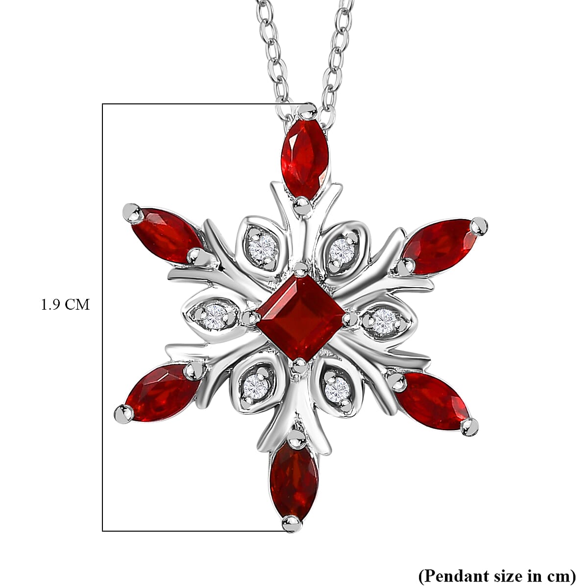 Salamanca Fire Opal & Natural Zircon Snowflake Pendant with Chain (Size 20) in Platinum Overlay Sterling Silver