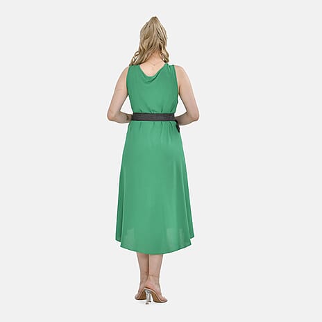 TAMSY 100% Viscose Printed Umbrella Dress with Elasticated Belt (Curve Size - 20 to 26) - Green