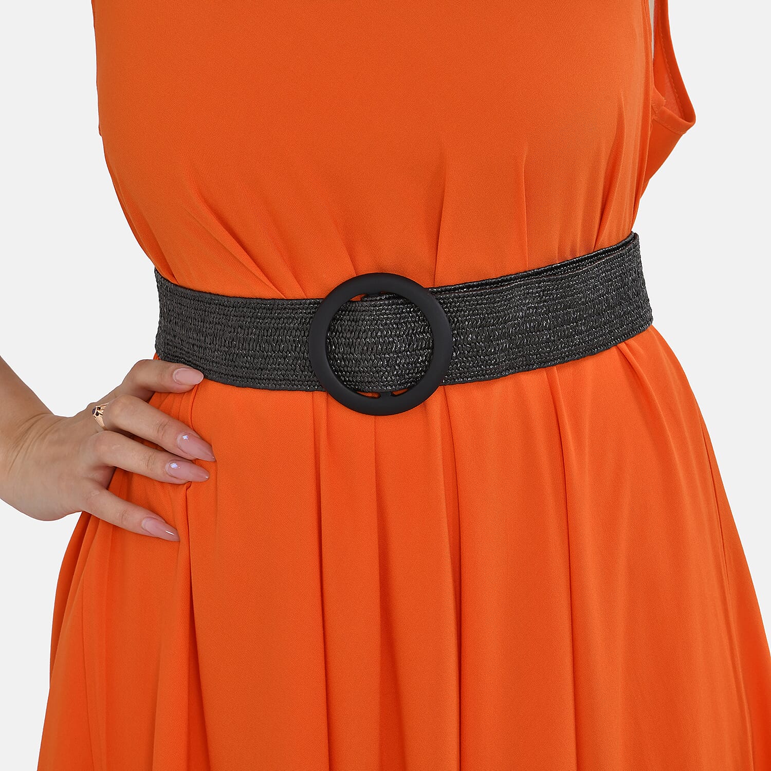  Tamsy Printed Umbrella Dress with Set of 2 Elastic Belt - Green