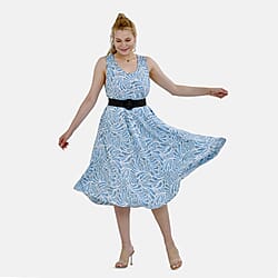 Tamsy Printed Umbrella Dress with Set of 2 Elastic Belt