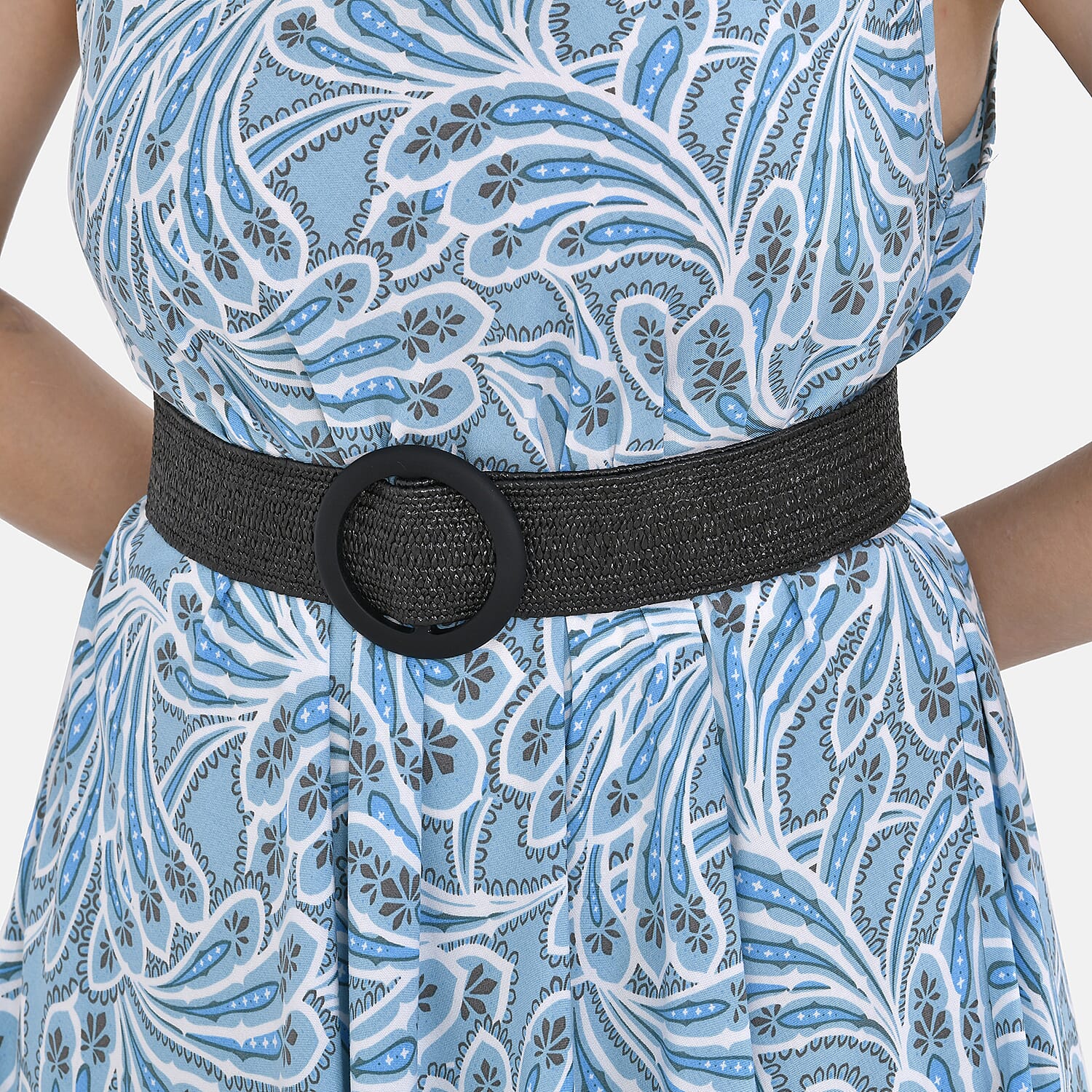  Tamsy Printed Umbrella Dress with Set of 2 Elastic Belt - Green