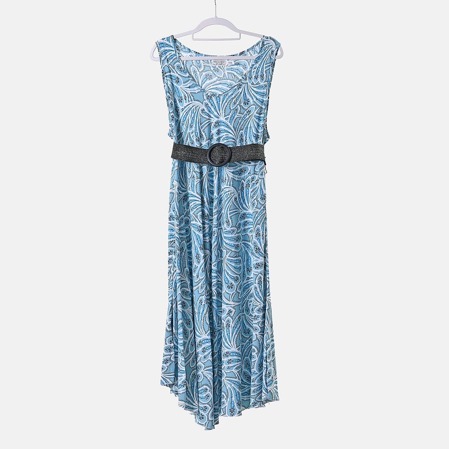  Tamsy Printed Umbrella Dress with Set of 2 Elastic Belt - Green