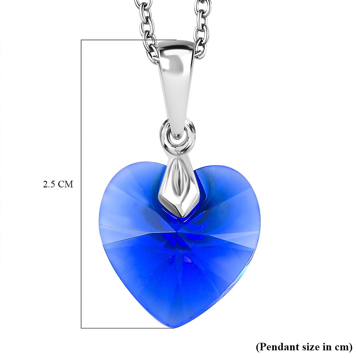 Majestic Blue Colour Austrian Crystal Heart Pendant with Chain (Size 20) in Platinum Overlay Sterling Silver
