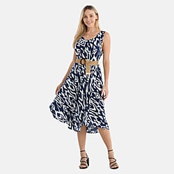 Tamsy - Printed Umbrella Dress with Belt