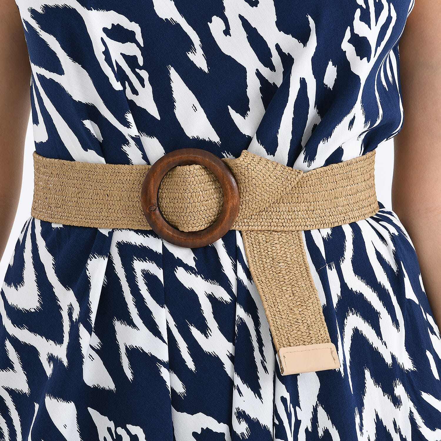 Tamsy - 100% Viscose White & Navy Abstract Umbrella Dress with Belt(One Size 8-18) - Abstract Tamsy - 100% Viscose White & Navy Abstract Umbrella Dress with Belt(One Size 8-18) - Abstract