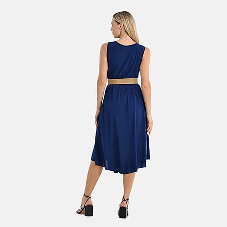 Tamsy - 100% Viscose Navy Umbrella Dress with Belt (One Size 8-18) - Navy