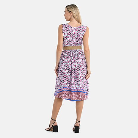 Tamsy - 100% Viscose Pink Flower Pattern Umbrella Dress with Belt (One Size 8-18) - Pink