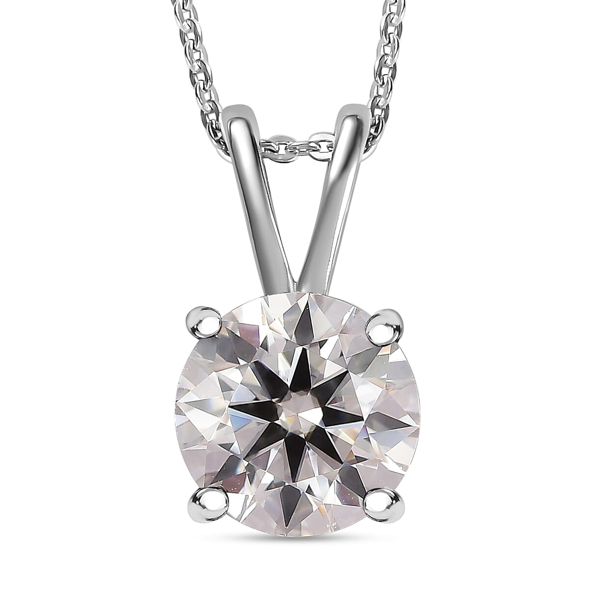 Moissanite Pendant with Chain (Size 20) in Platinum Overlay Sterling Silver 1.10 Ct.