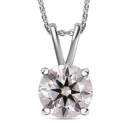 Moissanite Solitaire Pendant with Chain (Size 20) in Platinum Overlay Sterling Silver 1.10 Ct.